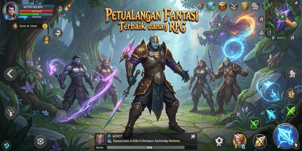 Screenshot gameplay RPG 62HOT menampilkan pertarungan epik dan dunia fantasi.