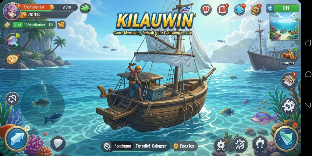 Tampilan gameplay KILAUWIN dengan aksi memancing yang seru.