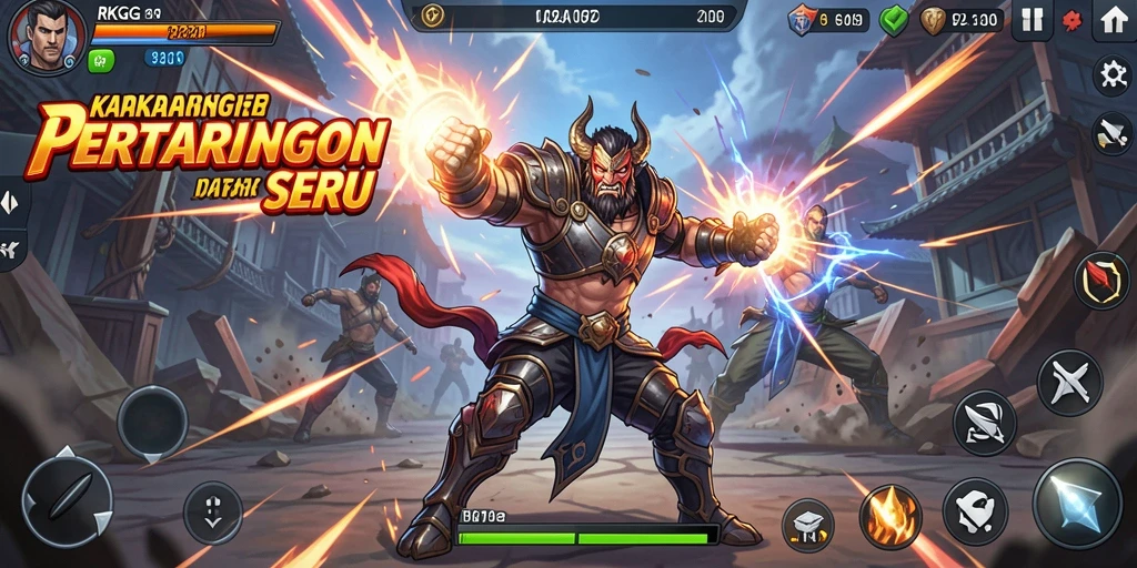 Screenshot gameplay RKGG menunjukkan pertarungan epik dengan karakter beragam.
